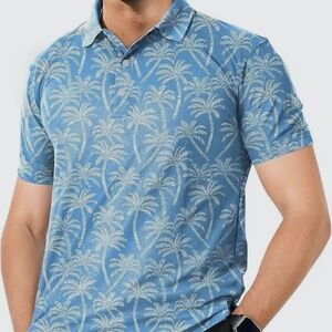 NWT HAPPY BAY blue polo w/ white palm trees